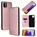 Samsung Galaxy A22 5G, Galaxy F42 5G Läppäkotelo - Hiilikuitu - Ruusukulta