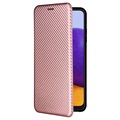 Samsung Galaxy A22 5G, Galaxy F42 5G Lompakkokotelo - Hiilikuitu - Ruusukulta