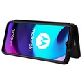Motorola Moto E20 Flip Lompakkokotelo - Hiilikuitu - Musta