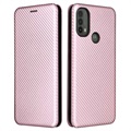 Motorola Moto E30/E40 Flip Läppäkotelo - Hiilikuitu - Ruusukulta