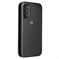 Motorola Moto G71 5G Flip Lompakkokotelo - Hiilikuitu - Musta
