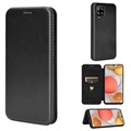 Samsung Galaxy A42 Flip Läppäkotelo - Hiilikuitu - Musta
