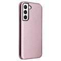 Samsung Galaxy S22+ 5G Flip Lompakkokotelo - Hiilikuitu - Ruusukulta