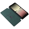 Sony Xperia 10 V Flip Lompakkokotelo - Hiilikuitu - Vihreä