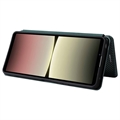 Sony Xperia 10 V Flip Lompakkokotelo - Hiilikuitu - Vihreä