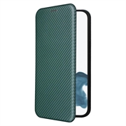 iPhone 14 Pro Flip Lompakkokotelo - Hiilikuitu - Vihreä