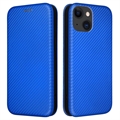 iPhone 15 Flip Lompakkokotelo - Hiilikuitu - Sininen