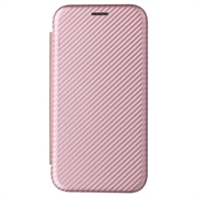iPhone 15 Flip Lompakkokotelo - Hiilikuitu - Ruusukulta