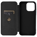 iPhone 15 Pro Max Flip Lompakkokotelo - Hiilikuitu - Musta