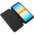 Sony Xperia 10 IV Flip Lompakkokotelo Korttipidikkeellä - Hiilikuitu - Musta