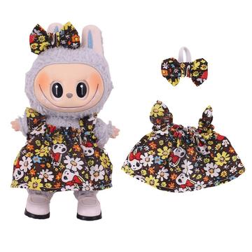 Kukkainen juhlamekko ja rusettisolmu otsanauha Labubu Mini Figure 17cm - Ruskea