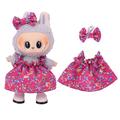 Kukkainen juhlamekko ja rusettisolmu otsanauha Labubu Mini Figure 17cm - Hot Pinkki