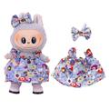 Kukkainen juhlamekko ja rusettisolmu otsanauha Labubu Mini Figure 17cm - vaaleansininen