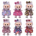 Kukkainen juhlamekko ja rusettisolmu otsanauha Labubu Mini Figure 17cm - vaaleansininen