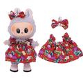 Kukkainen juhlamekko ja rusettisolmu otsanauha Labubu Mini Figure 17cm - Punainen