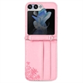 Samsung Galaxy Z Flip5 Floral Print Suojakotelo Hihnalla - Pinkki