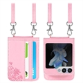 Samsung Galaxy Z Flip5 Floral Print Suojakotelo Hihnalla - Pinkki
