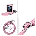 Samsung Galaxy Z Flip5 Floral Print Suojakotelo Hihnalla - Pinkki