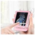 Samsung Galaxy Z Flip5 Floral Print Suojakotelo Hihnalla - Pinkki