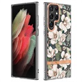 Flower Series Samsung Galaxy S22 Ultra 5G TPU Kotelo - Vihreä Gardenia