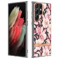 Flower Series Samsung Galaxy S22 Ultra 5G TPU Kotelo - Pinkki Gardenia