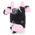 Fluffy Plush iPhone 13 Hybridikotelo - Musta Lehmä