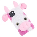 Fluffy Plush iPhone 13 Mini Hybridikotelo - Pinkki Lehmä