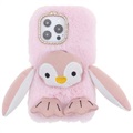 Fluffy Plush iPhone 13 Pro Max Hybridikotelo - Pinkki Pingviini