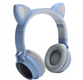 Taitettavat Bluetooth Cat Ear Kids Kuulokkeet - Sininen