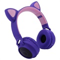 Taitettavat Bluetooth Cat Ear Kids Kuulokkeet - Violetti