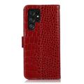 Crocodile Samsung Galaxy S23 Ultra 5G Lompakkomallinen Nahkakotelo kanssa RFID - Punainen