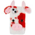 Fluffy Plush iPhone 14 Plus Hybridikotelo - Punainen Lehmä