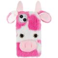 Fluffy Plush iPhone 14 Plus Hybridikotelo - Pinkki Lehmä