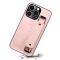 iPhone 14 Pro Suojakuori Rannehihnalla ja Korttipaikka - Krokotiili - Pinkki