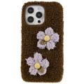 Fluffy Flower Sarja iPhone 14 Pro Max TPU Suojakuori - Ruskea