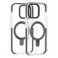 iPhone 15 Yhteensopiva MagSafe TPU + akryyli hybridi asia Iskunkestävä kirkas puhelin takakuori potkukiinnikkeellä - musta