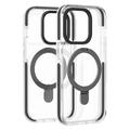 iPhone 15 Pro TPU + akryyli läpinäkyvä puhelin asia Metal Ring Kickstand Cover yhteensopiva MagSafe - musta