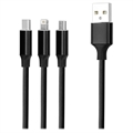 Forever 3-1:ssä Punottu USB-latauskaapeli - 1.2m