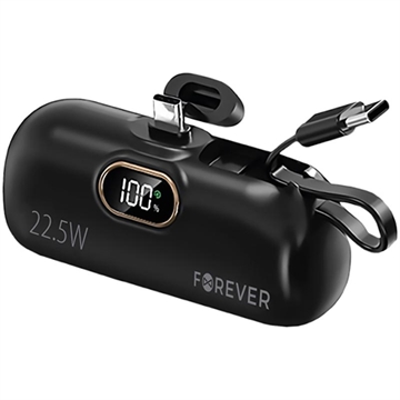 Forever MTB-100 USB-C Mini Power Bank 5000mAh - 22.5W - Musta