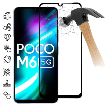Xiaomi Poco M6 Koko Peittävä Panssarilasi - 9H - Musta Reuna