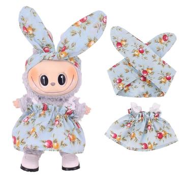 Puutarha-Party mekko ja päähine setti Labubu Mini hahmolle 17cm - Sininen