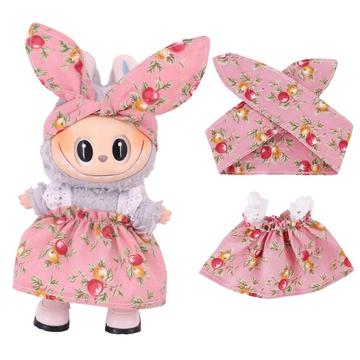 Puutarha-Party mekko ja pääpanta setti Labubu Mini hahmolle 17cm - vaaleanpunainen