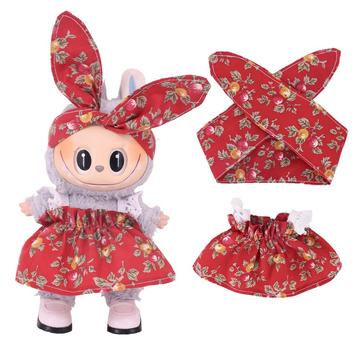 Puutarha-Party mekko ja päähine setti Labubu Mini hahmolle 17cm - Punainen