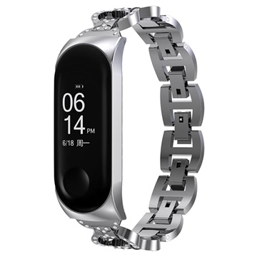 Xiaomi Mi Band 5/6 Glam Ruostumaton Teräshihna - Hopea