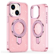 iPhone 15 Glitter -hybridikotelo, jossa potkukiinnike - MagSafe-yhteensopiva - vaaleanpunainen