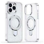 iPhone 16 Pro Max Glitter hybridi kotelo potkukiinnikkeellä - MagSafe yhteensopiva - läpinäkyvä
