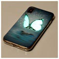 iPhone X / iPhone XS Glow in the Dark Silikonikotelo - Sininen Butterfly