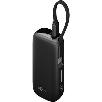 Goobay 5000mAh Power Bank sisäänrakennetulla USB-C-kaapelilla - 20W - musta