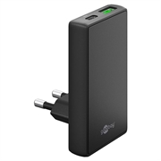 Goobay GaN Kaksoispikalaturi 90° tasainen - 65W, USB-C & USB-A
