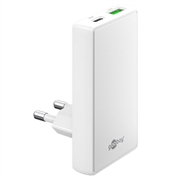 Goobay GaN Kaksoispikalaturi 90° tasainen - 65W, USB-C & USB-A - Valkoinen